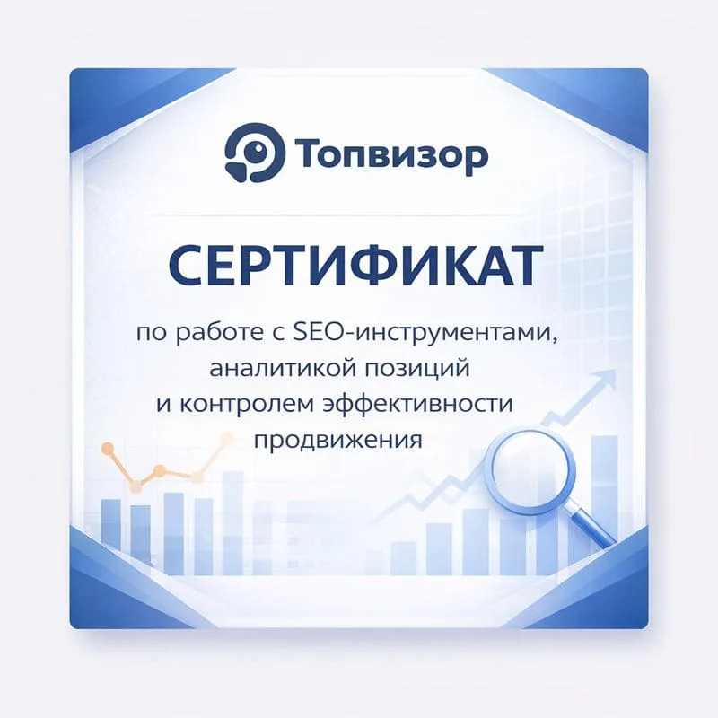 Сертификат Topvisor по SEO аналитике и контролю позиций Digital Group